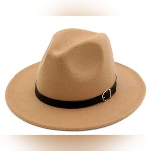 Stylish Tan Fedora Hat with Black Band